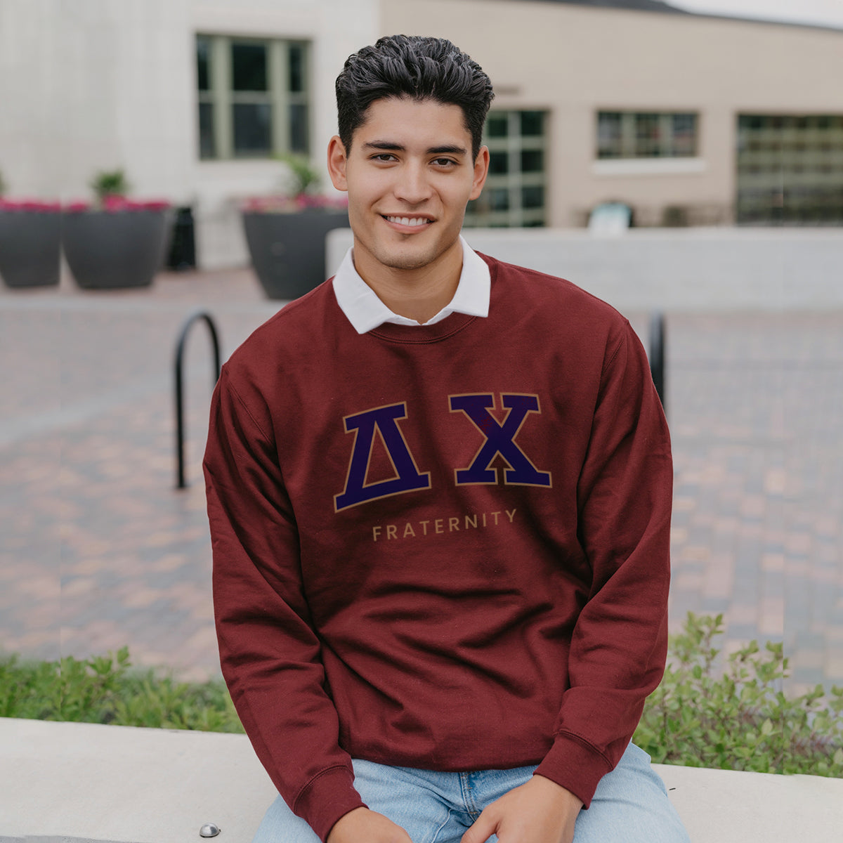 Delta Chi Maroon Old School Crewneck