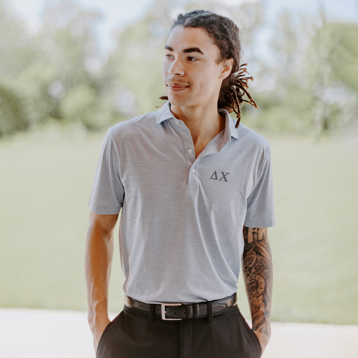 New! Delta Chi Johnnie-O Heather Grey Polo