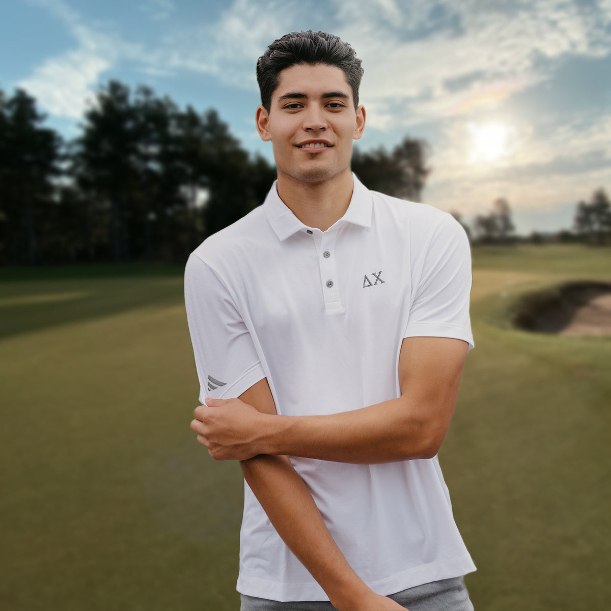 New! Delta Chi White Adidas Golf Polo With Greek Letters