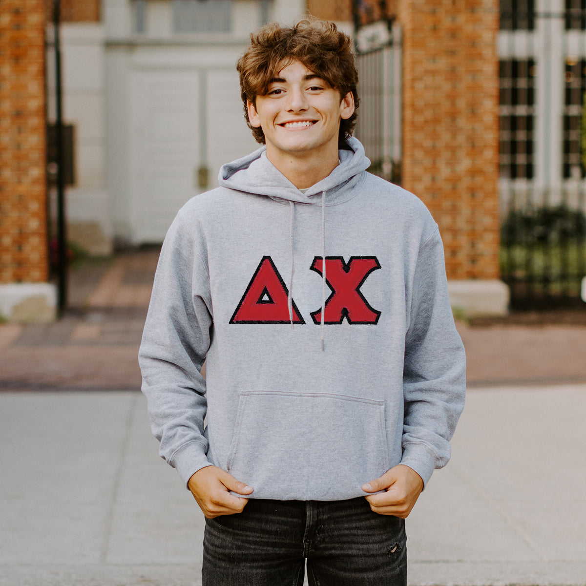 Delta Chi Heather Gray Hoodie With Sewn On Letters