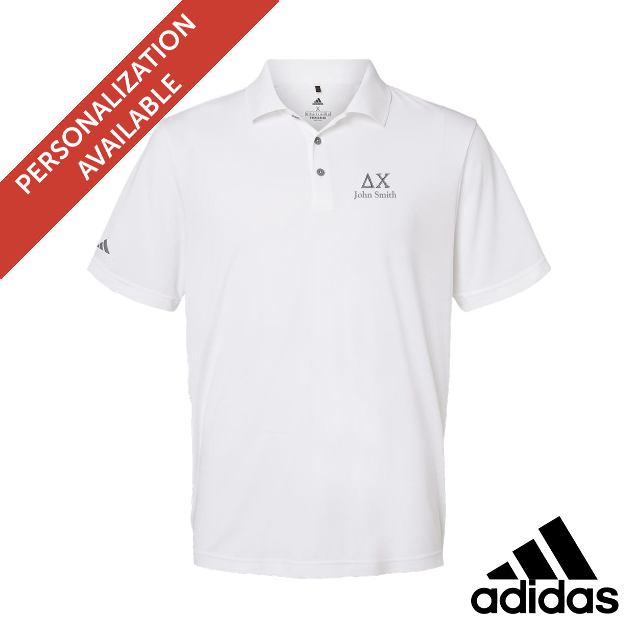 New! Delta Chi White Adidas Golf Polo With Greek Letters