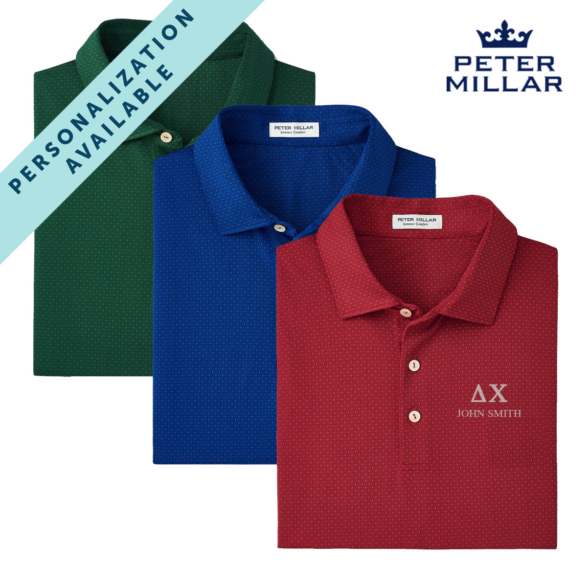 Delta Chi Personalized Peter Millar Tesseract Patterned Polo With Greek Letters