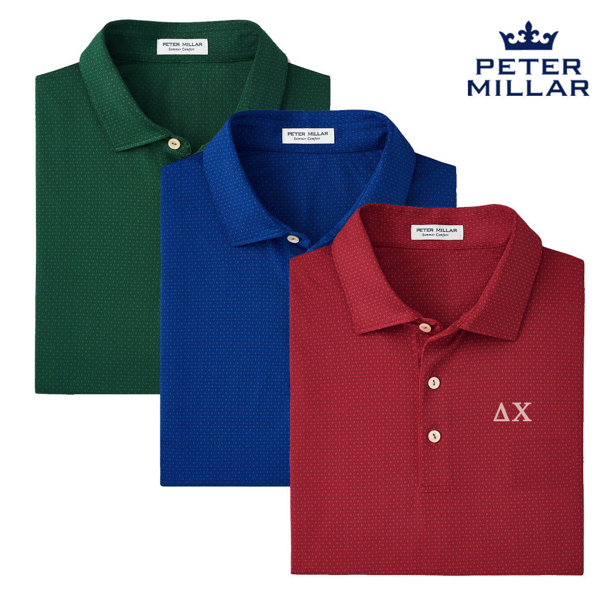 Delta Chi Peter Millar Tesseract Patterned Polo With Greek Letters