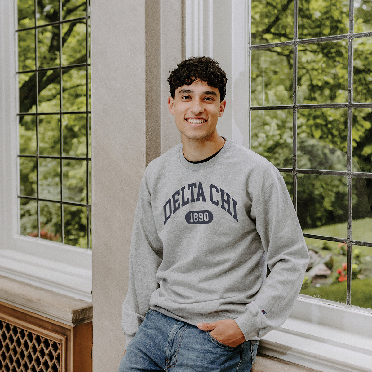 Delta Chi  gray fraternity Champion Collegiate Crewneck