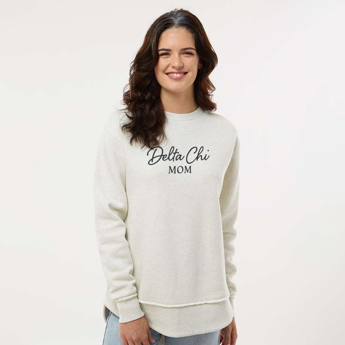 New! Delta Chi Curved Hem Mom Crewneck