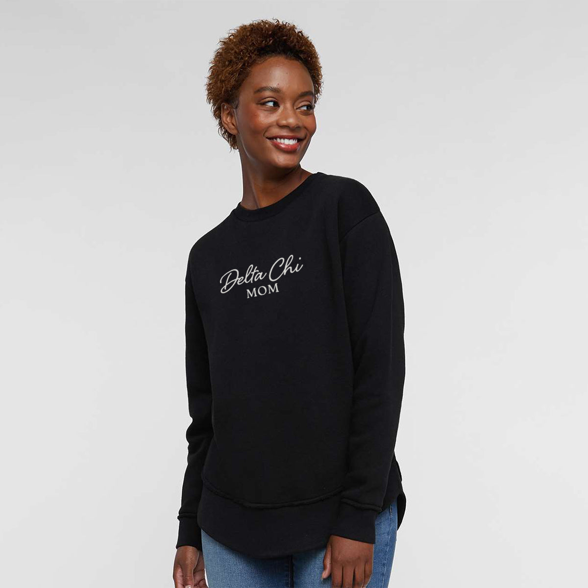 New! Delta Chi Curved Hem Mom Crewneck