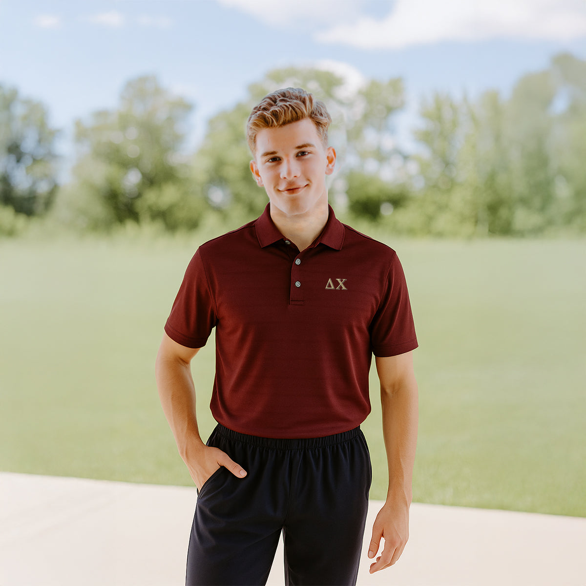 Delta Chi Maroon Callaway Opti-Vent Polo, perfect for a game of golf.