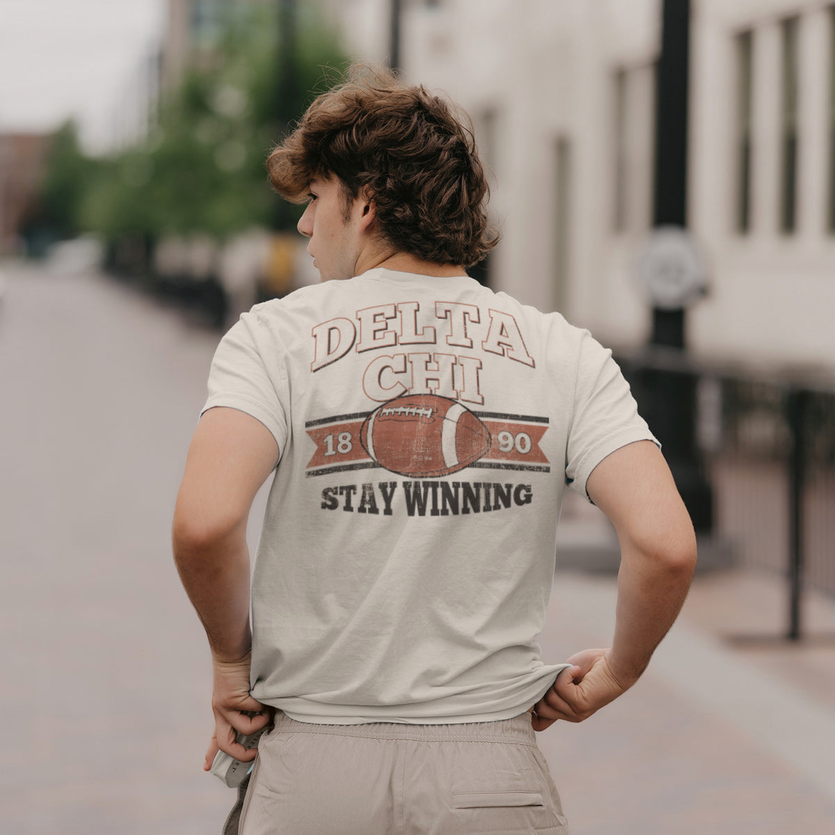 Delta Chi Stay Winning Football Short Sleeve Tee