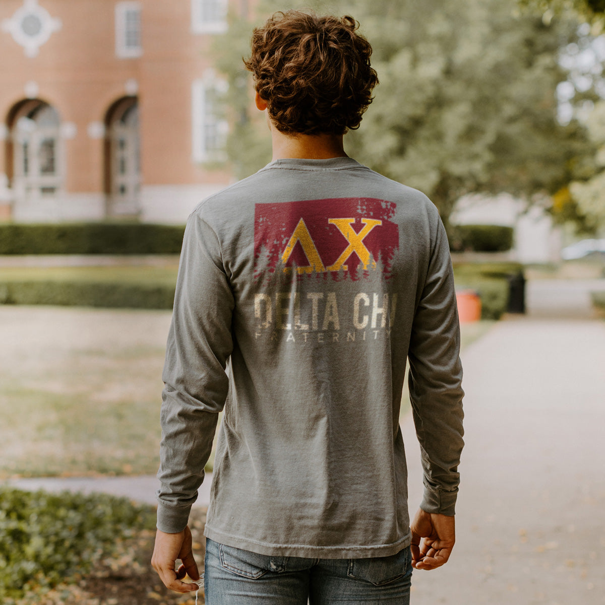 Delta Chi Gray Flag Long Sleeve Pocket Tee