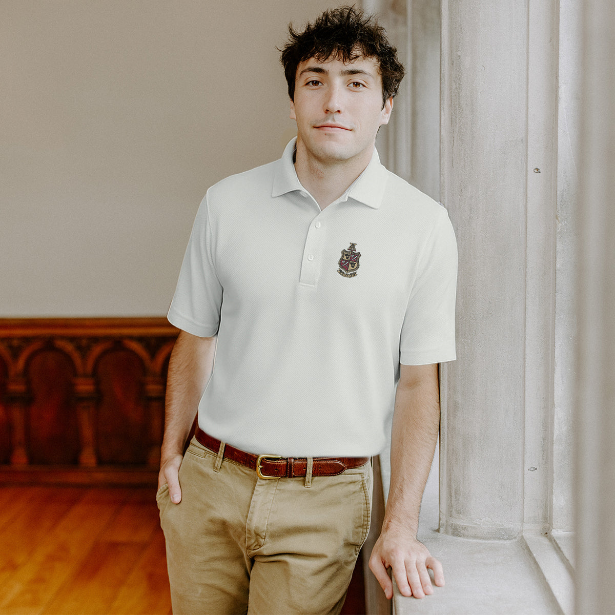 Delta Chi  White Callaway Crest Polo