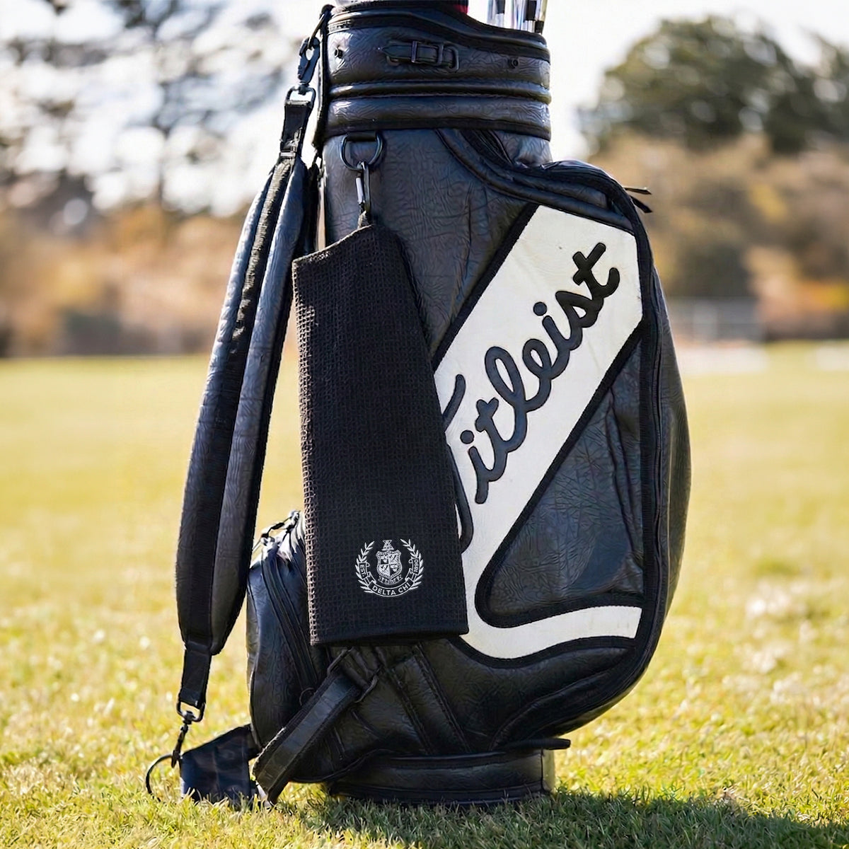 New! Delta Chi Embroidered Black Golf Towel