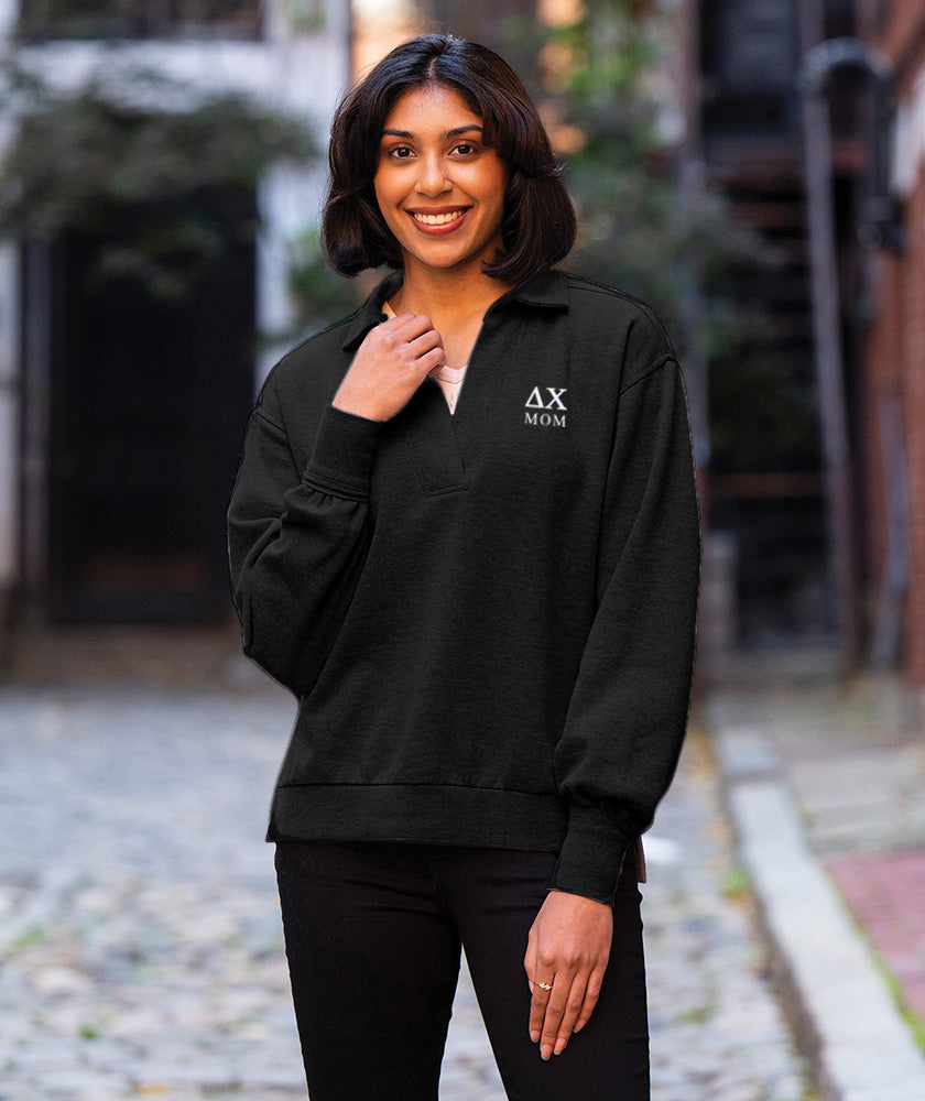 Delta Chi Black Embroidered Mom Sweatshirt