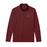 Maroon Cutter + Buck Adapt quarter zip pullover with embroidered crest on the left chest, stand-up collar, and black zipper detailing.