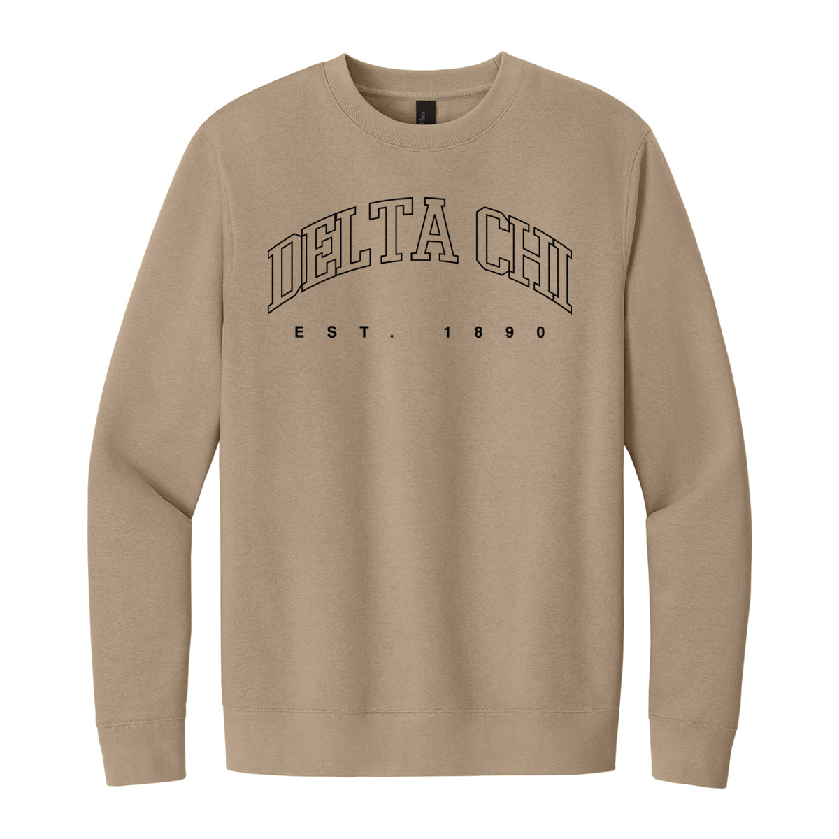 Neutral tan crewneck with fraternity design