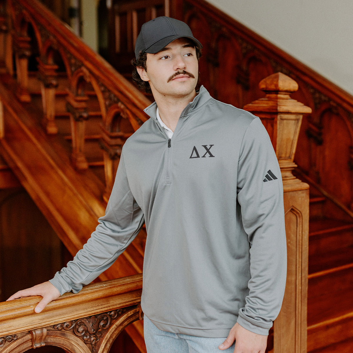 Delta ChiFraternity Grey Adidas Lightweight Performance 1/4 Zip with Greek letters.