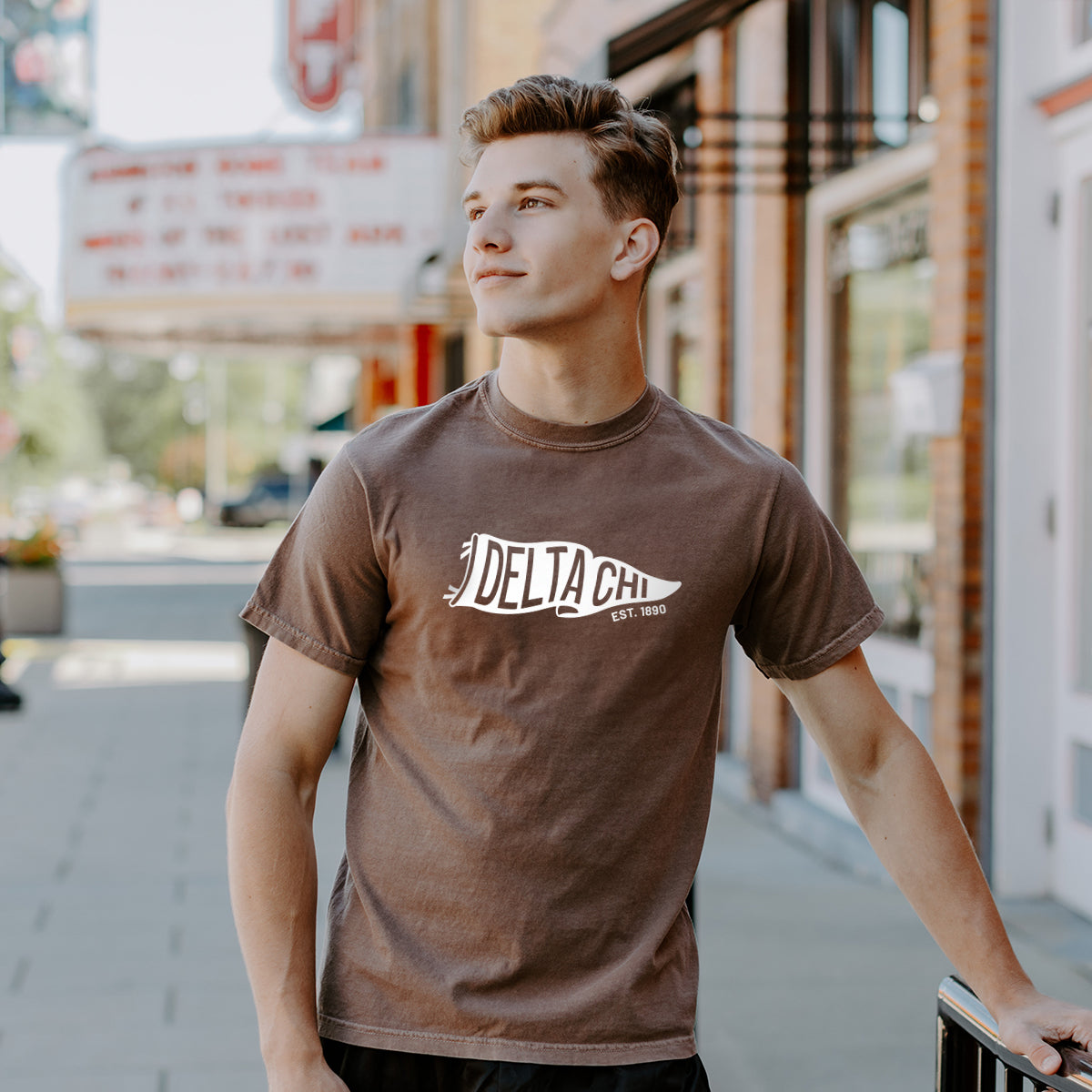 Delta Chi Comfort Colors Brown Pennant Short Sleeve Tee
