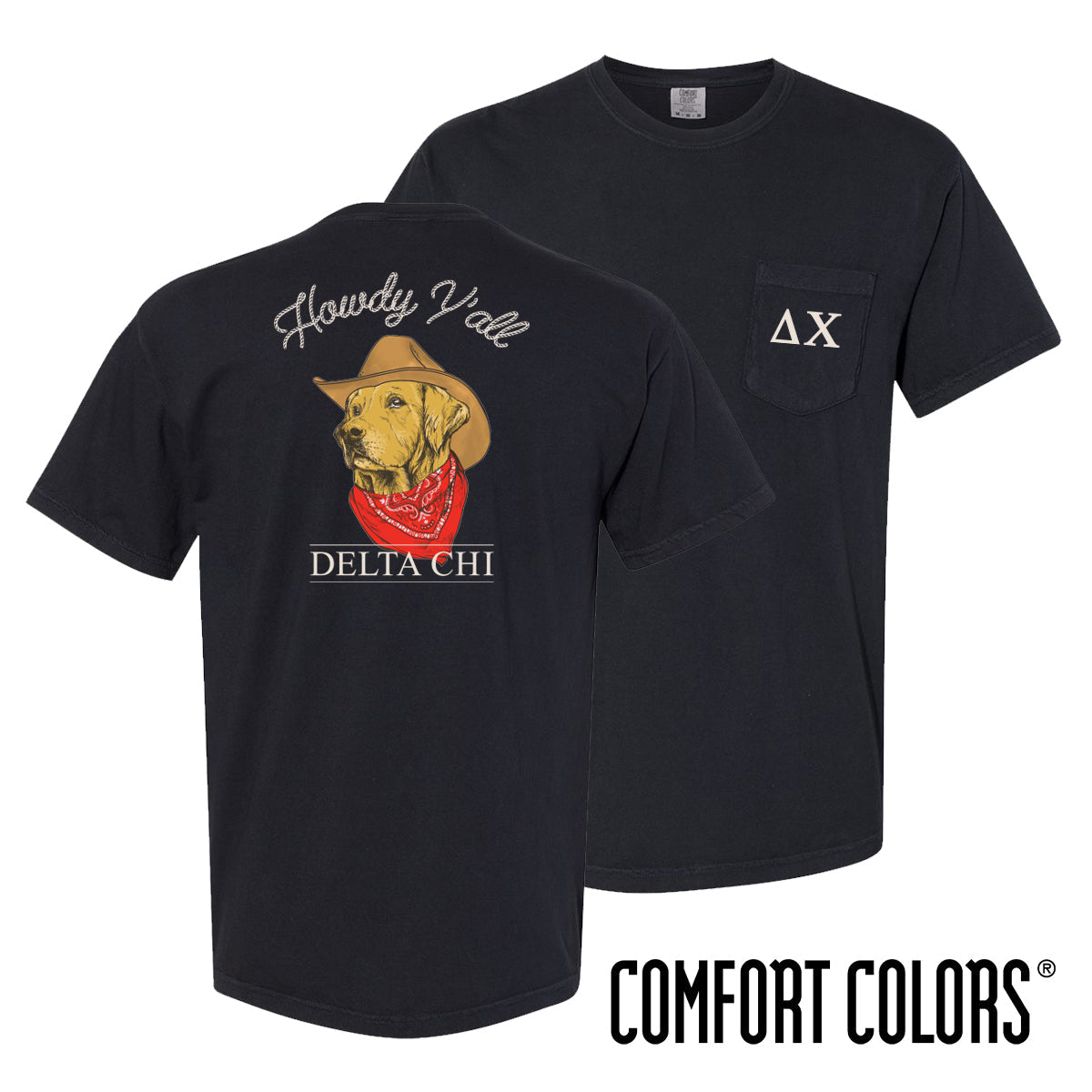 Delta Chi Cowboy Retriever Black Short Sleeve Pocket Tee