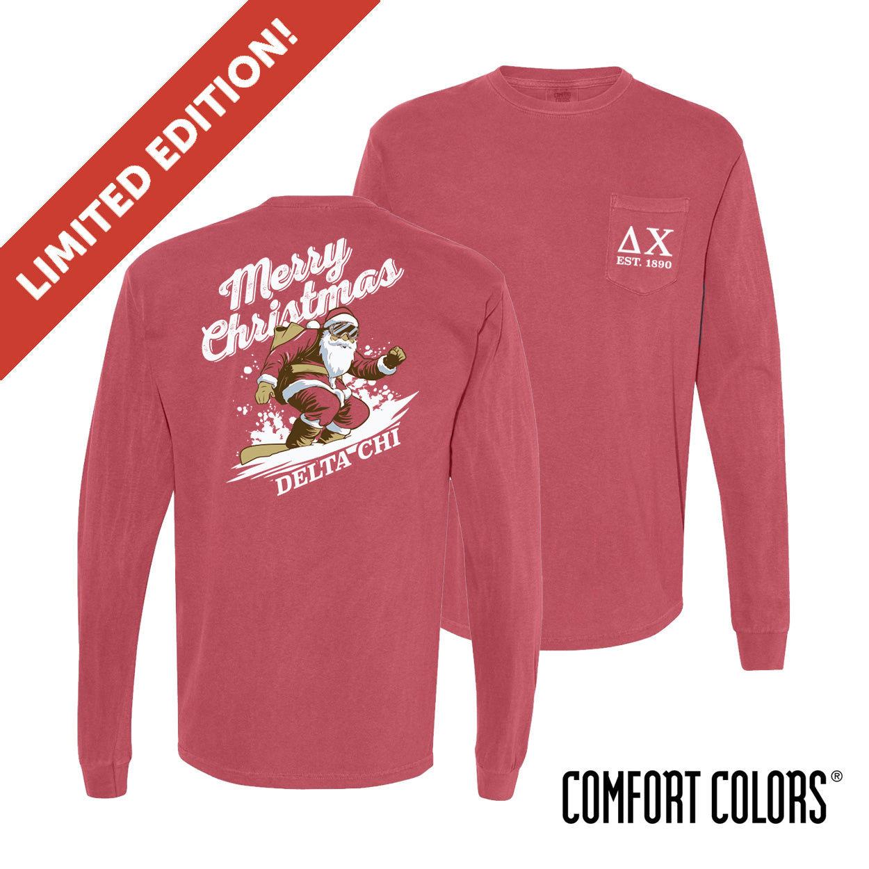 Delta Chi Holiday Shredding Santa Long Sleeve Tee