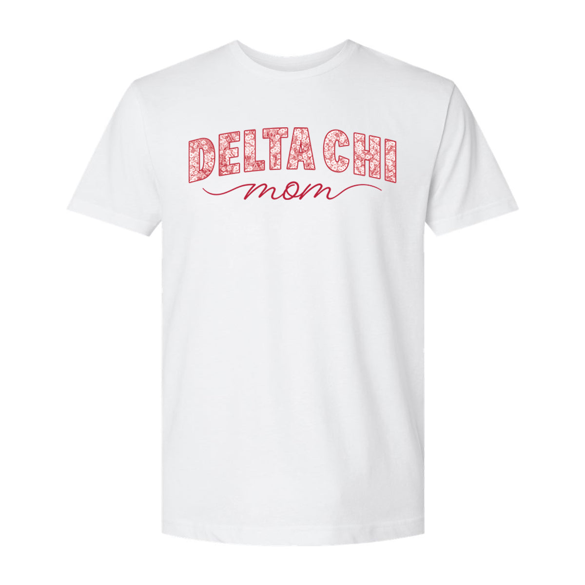 Front view of white t-shirt featuring daisy flower mom graphic.