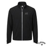 Black Callaway full-zip water-repellent golf jacket with Greek letter embroidery on chest displayed on white background