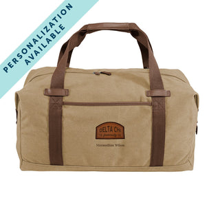 Delta Chi Khaki Canvas Duffel With Leather Patch | Delta Chi | Bags > Duffle bags