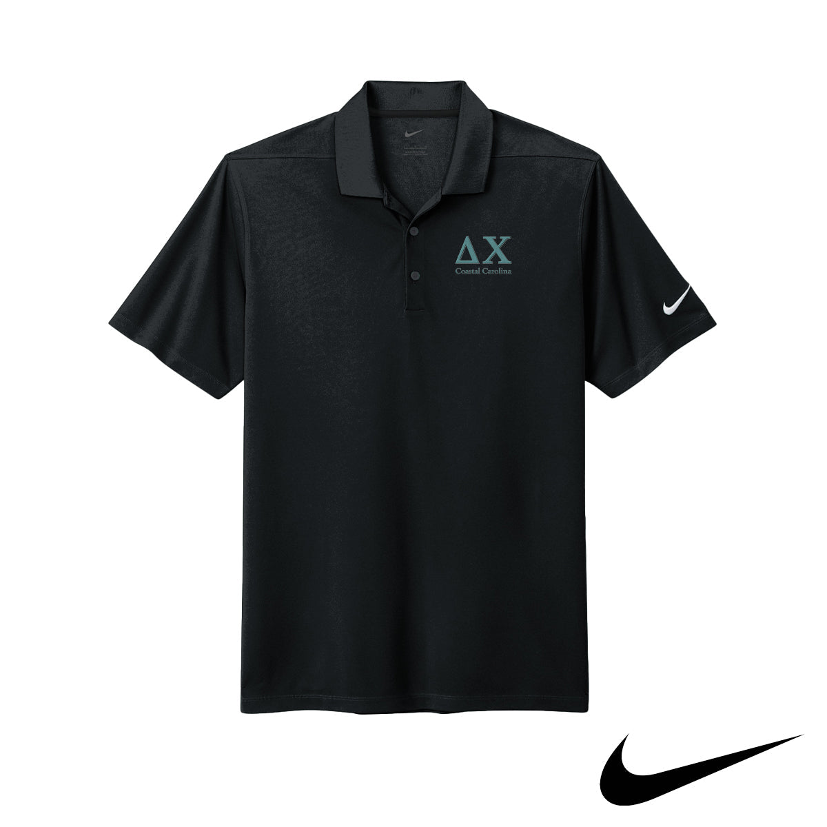 Delta Chi custom Black Nike polo for the Coastal Carolina fraternity chapter.